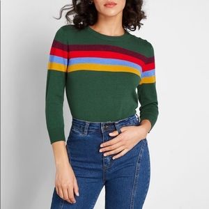 ModCloth Charter School Green Rainbow Stripe Sweater 1X / XL lightweight